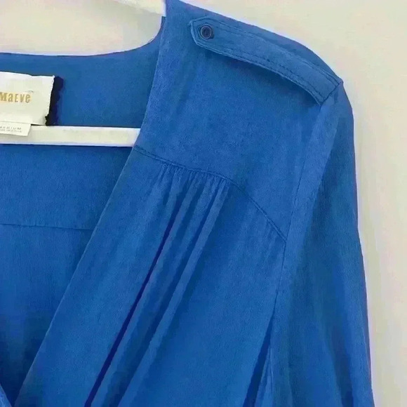Anthropologie Maeve Lene Faux Wrap Blue Dress Size Medium Rayon/Viscose - Picture 6 of 9
